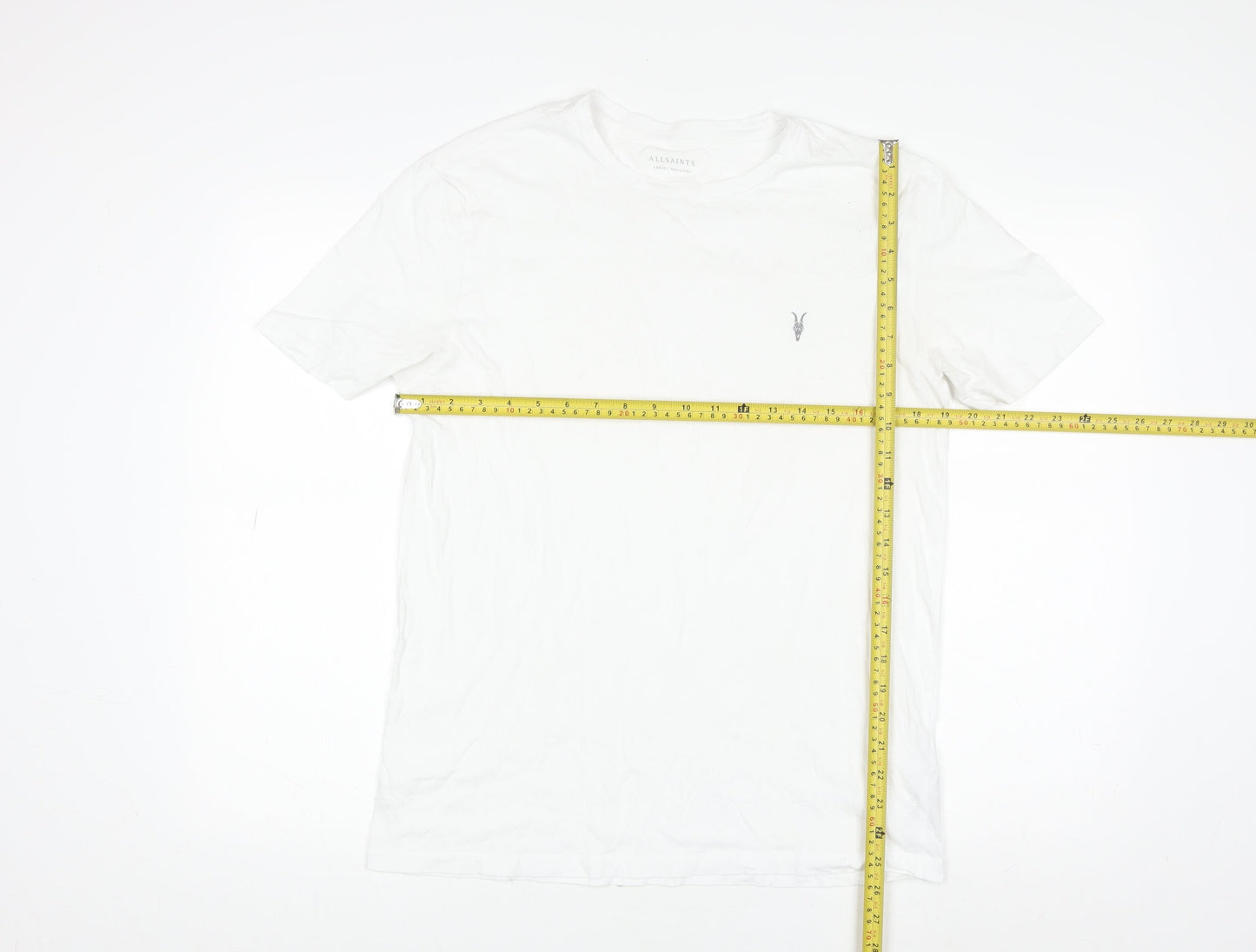 AllSaints Men's White Cotton Crew Neck Logo T-Shirt Size L