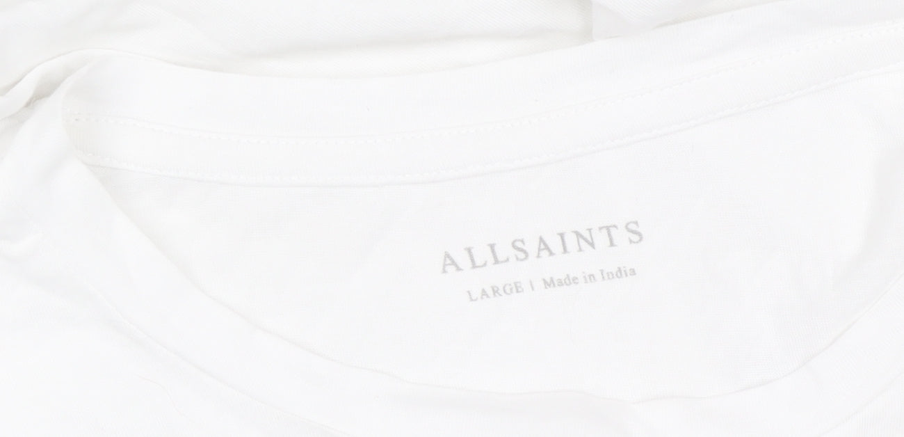 AllSaints Men's White Cotton Crew Neck Logo T-Shirt Size L