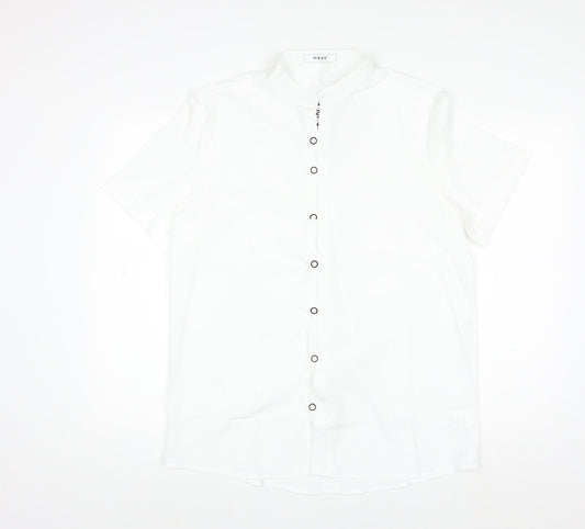 HYEYI Women's White Short Sleeve Button-Up Shirt Medium