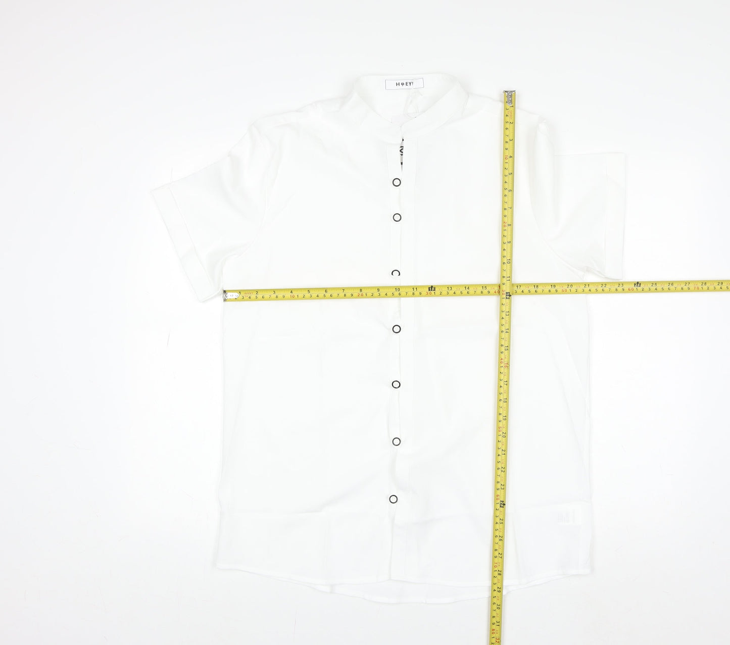 HYEYI Women's White Short Sleeve Button-Up Shirt Medium