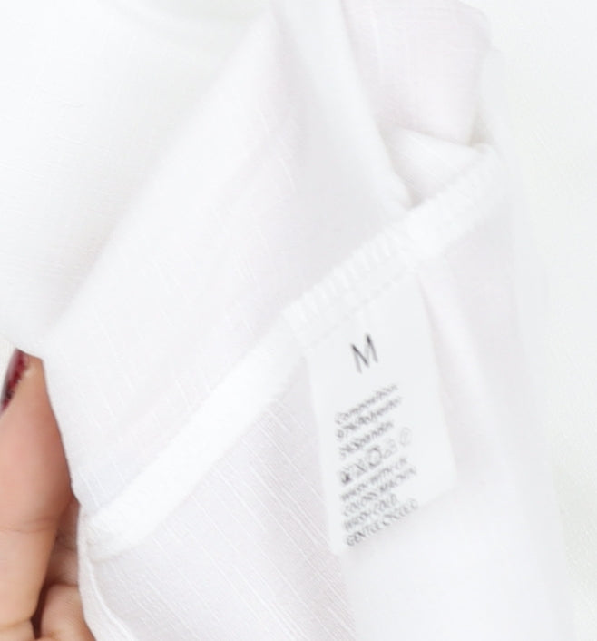 HYEYI Women's White Short Sleeve Button-Up Shirt Medium