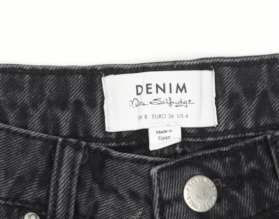 Miss Selfridge Women’s Black Denim Mini Skirt Size 8 High Waist
