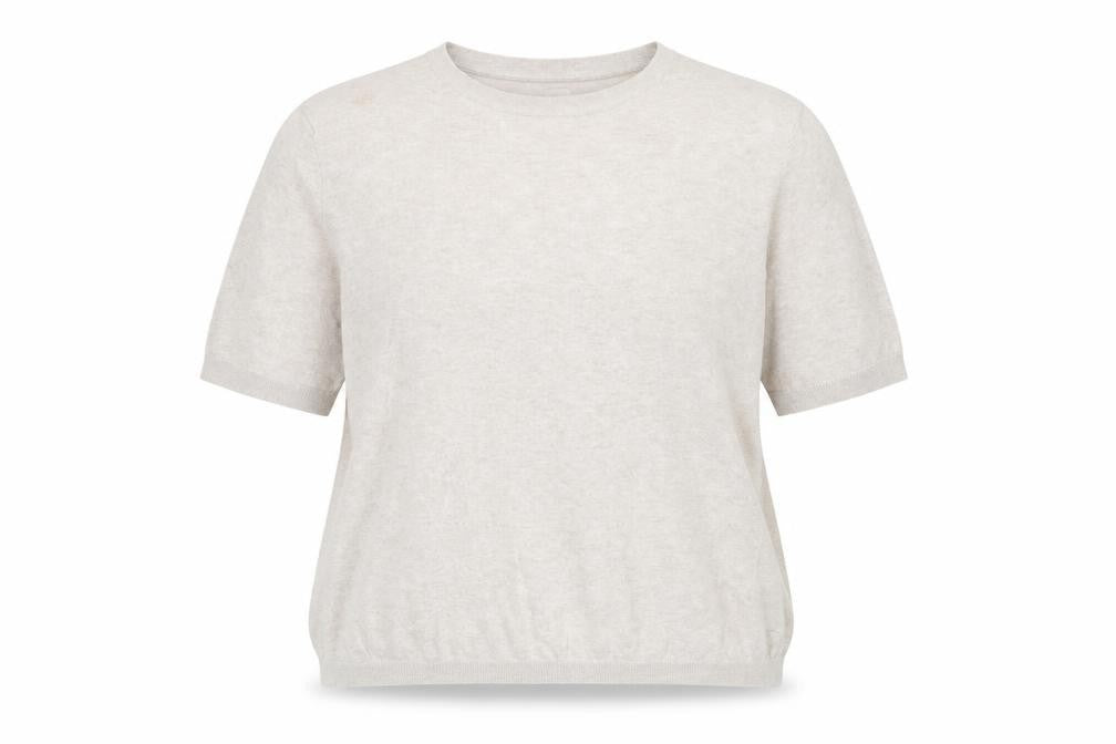 MB Women’s Beige Short Sleeve Basic Linen Blend T-Shirt Size 2XL
