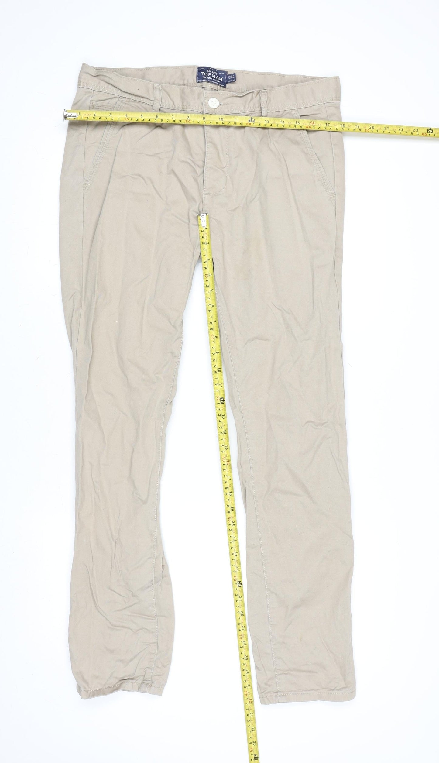 Topman Men's Beige Skinny Chino Trousers W34 L32 Cotton Casual