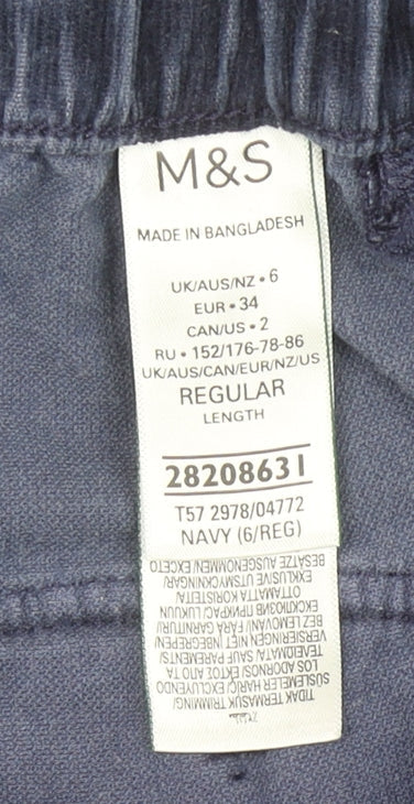 Marks and Spencer Women's Navy Corduroy Jogger Size 6 Regular