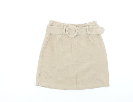 Denim Co Women Beige Corduroy A-Line Belted Skirt Size 4