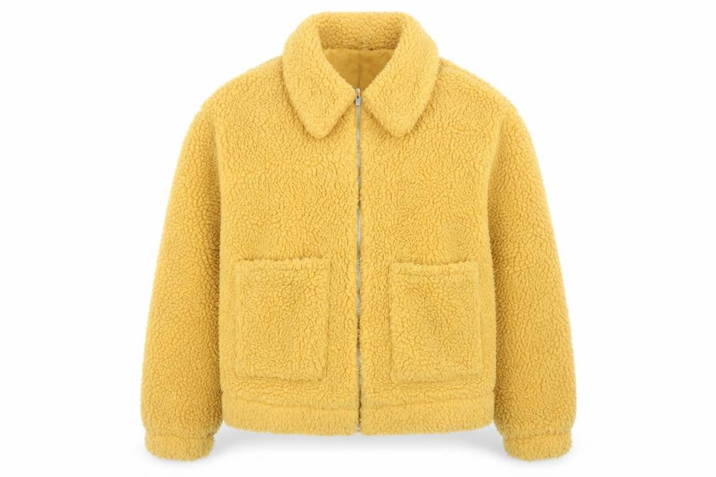 New Look Women Yellow Fleece Bomber Jacket Size M Zip Up Casual