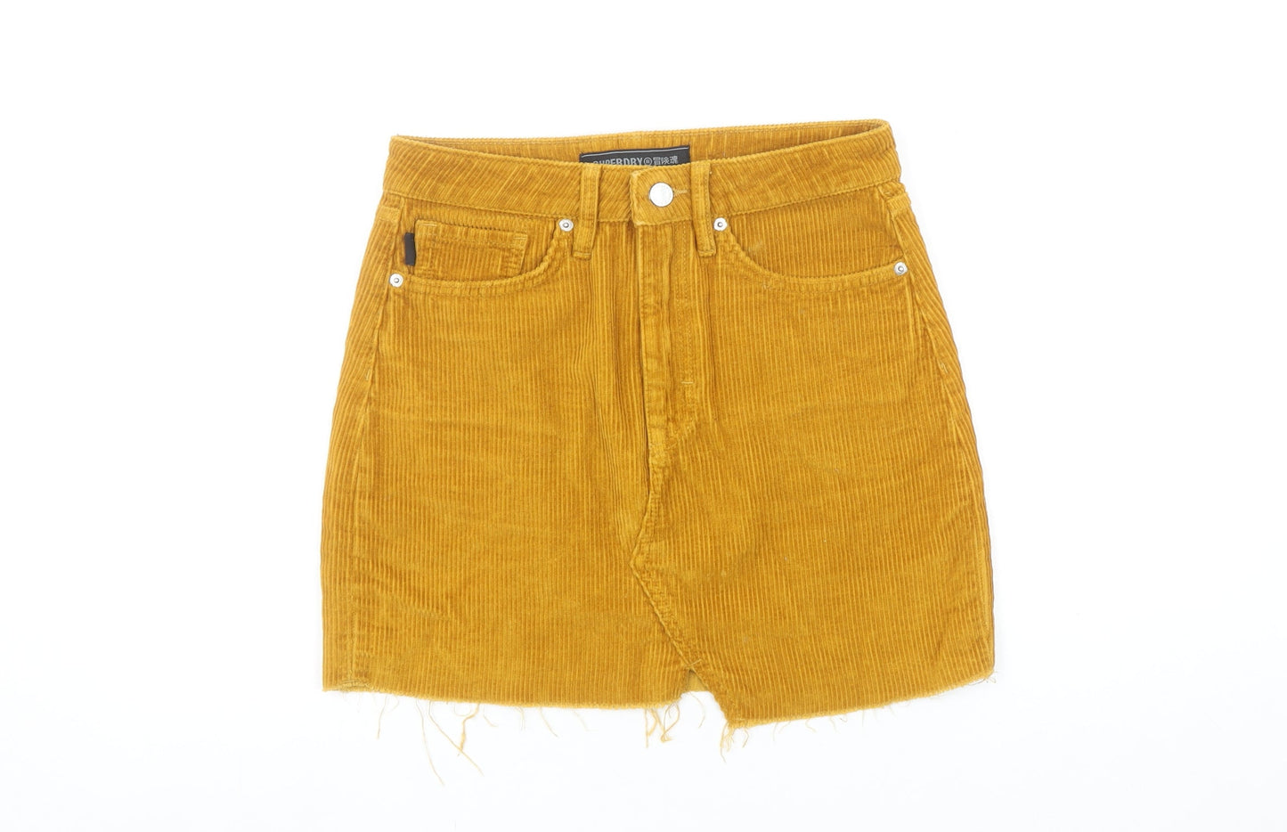 Superdry Womens Yellow Corduroy Mini Skirt Size 8 High Waist