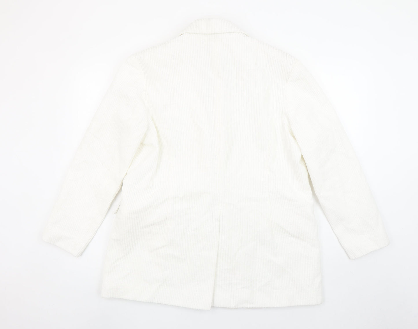 ASOS Women White Corduroy Long Blazer Jacket UK 12 Lined Cotton