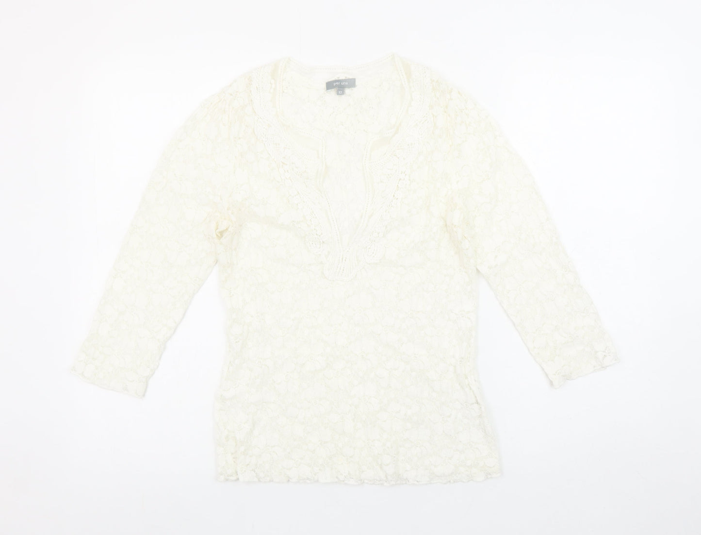 Marks and Spencer Per Una Ivory Lace 3/4 Sleeve Tunic Blouse Size 12
