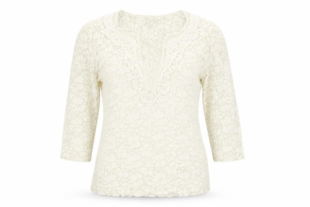 Marks Womens & Spencer Per Una Ivory Lace 3/4 Sleeve Tunic Blouse Size 12