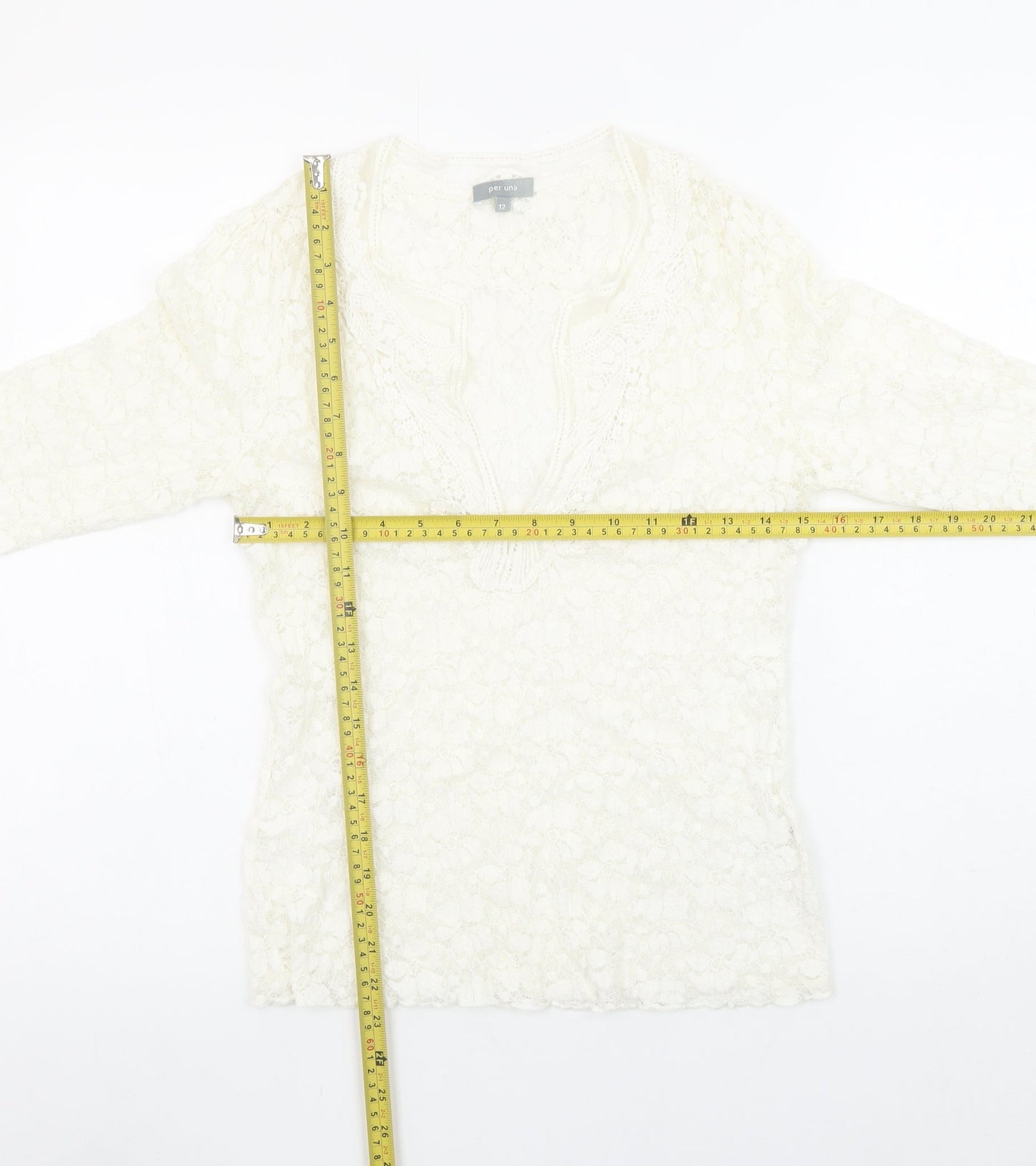 Marks and Spencer Per Una Ivory Lace 3/4 Sleeve Tunic Blouse Size 12