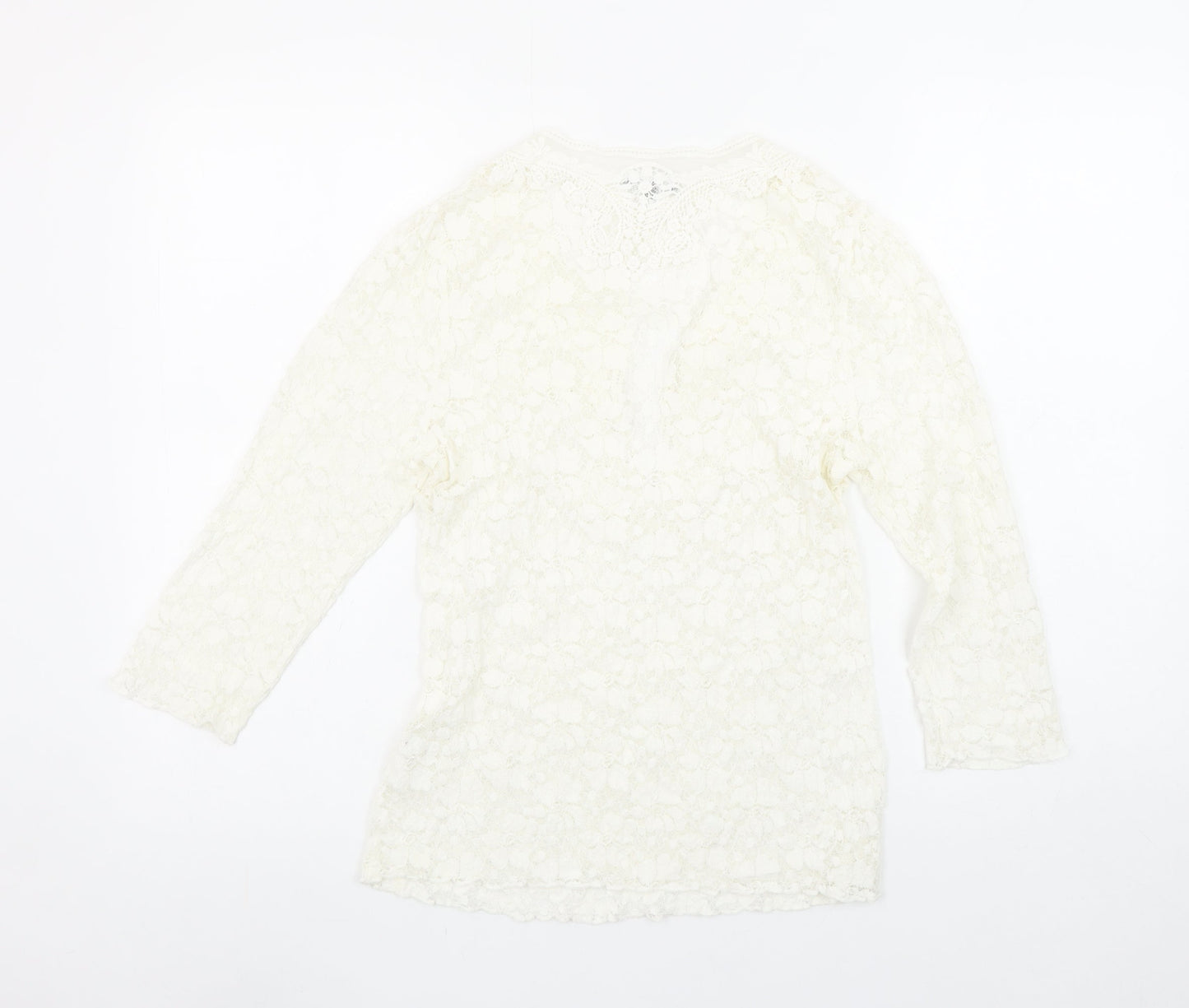 Marks and Spencer Per Una Ivory Lace 3/4 Sleeve Tunic Blouse Size 12