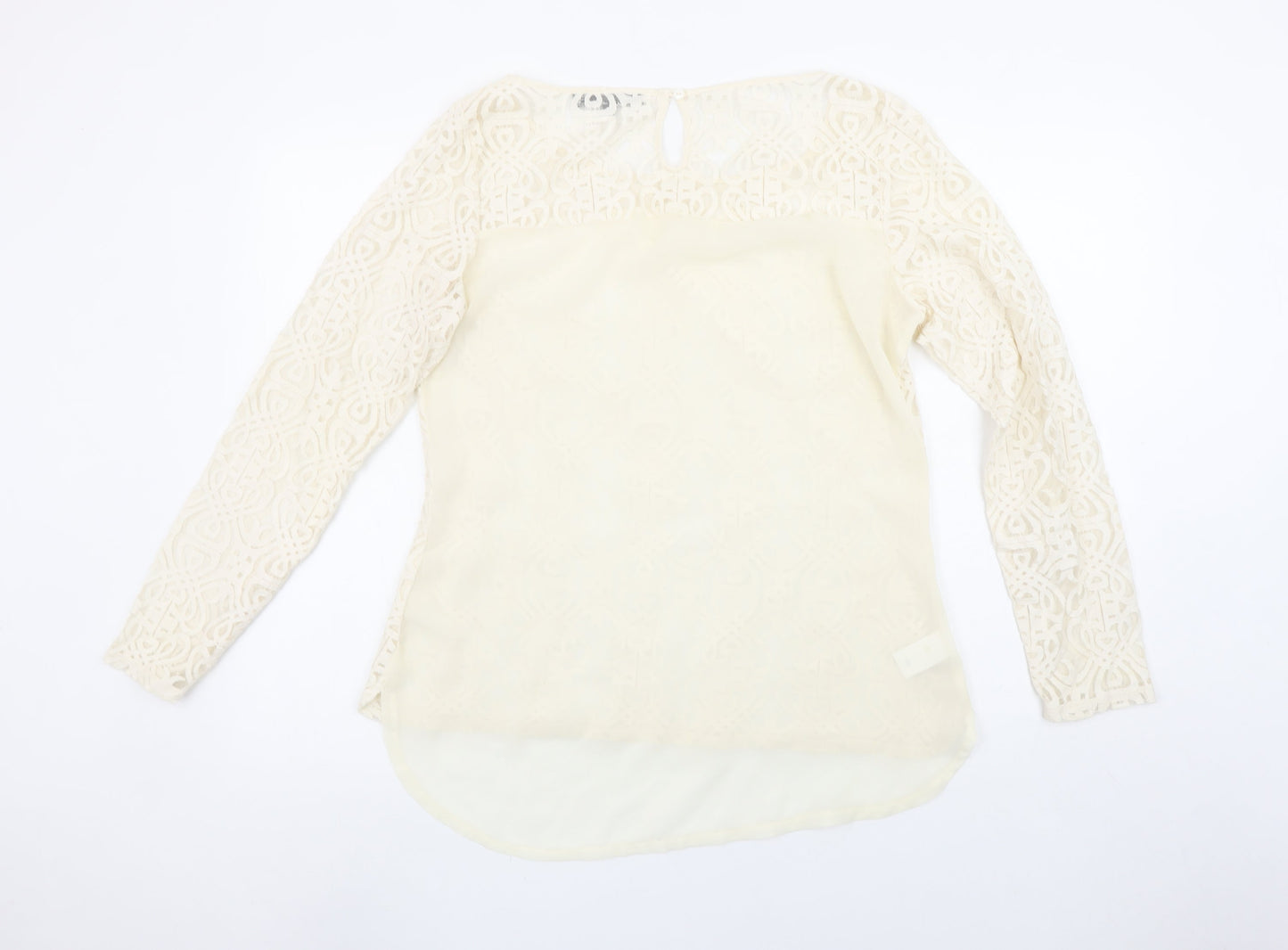 Next Womens Ivory Lace Long Sleeve Tunic Blouse Size 12