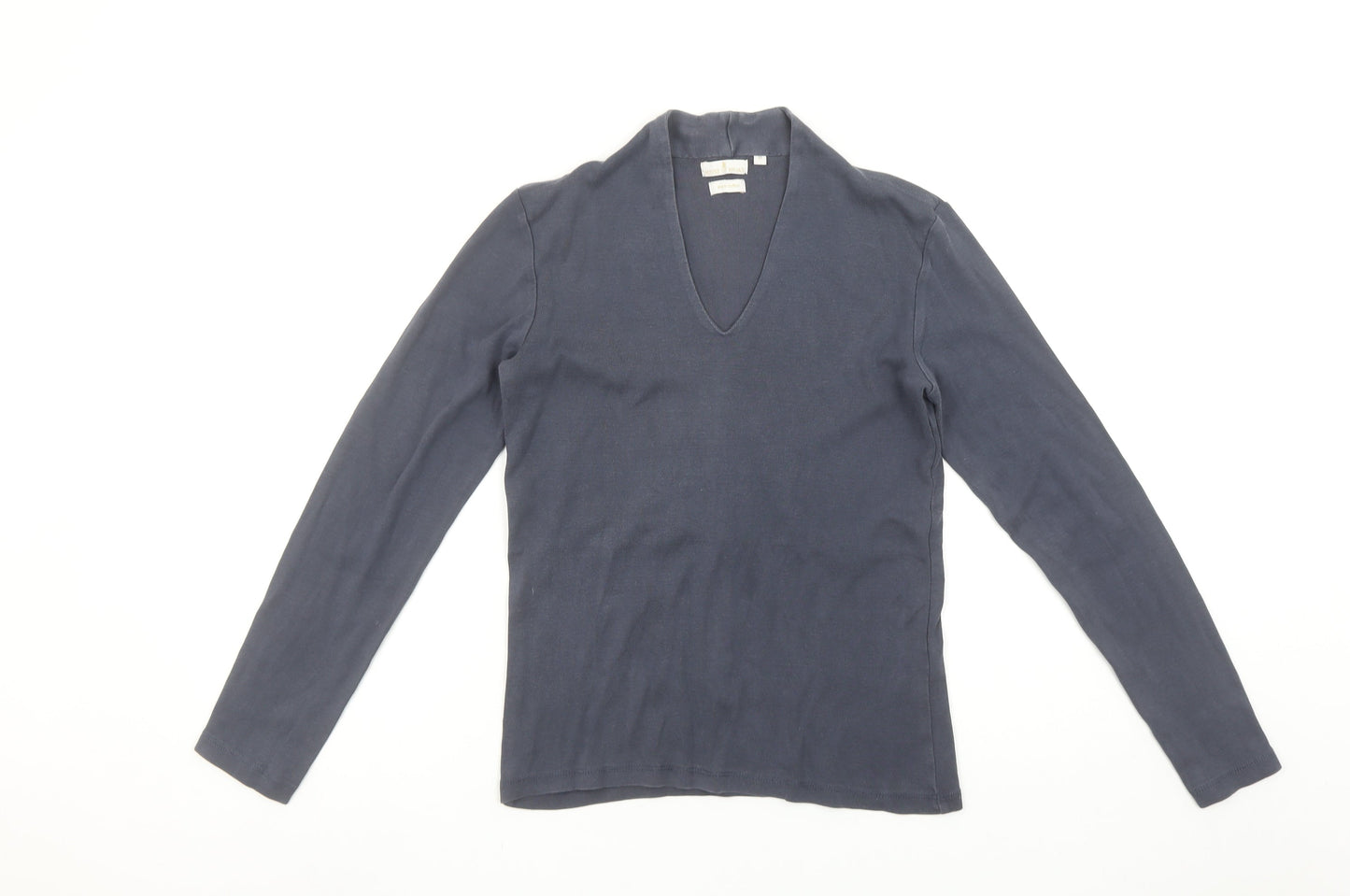 House of Bruar Women's Blue Pure Cotton V-Neck Long Sleeve Top Size 10