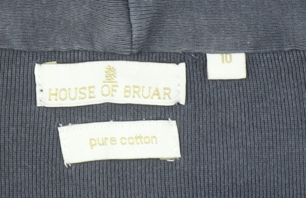 House of Bruar Women's Blue Pure Cotton V-Neck Long Sleeve Top Size 10