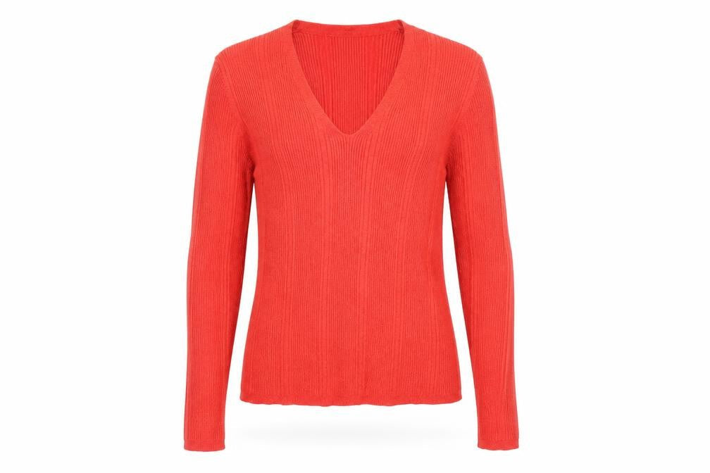 Marks and Spencer Women’s Red V-Neck Ribbed Long Sleeve Jumper Size 12