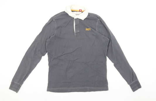 Superdry Men’s Grey Long Sleeve Cotton Polo Shirt M