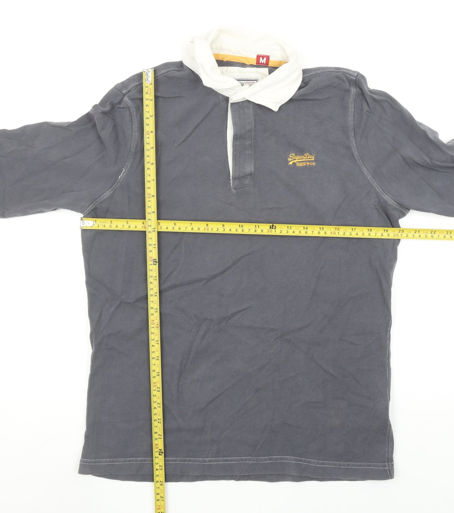 Superdry Men’s Grey Long Sleeve Cotton Polo Shirt M
