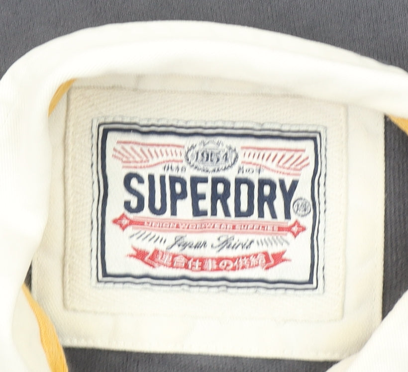 Superdry Men’s Grey Long Sleeve Cotton Polo Shirt M