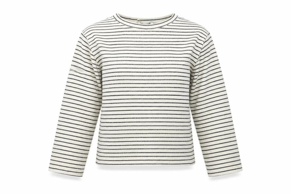 Oliver Bonas Women White Striped Pullover Sweatshirt UK 6