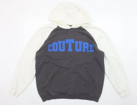 Couture Men Grey Pullover Hoodie M Graphic Print Regular Fit