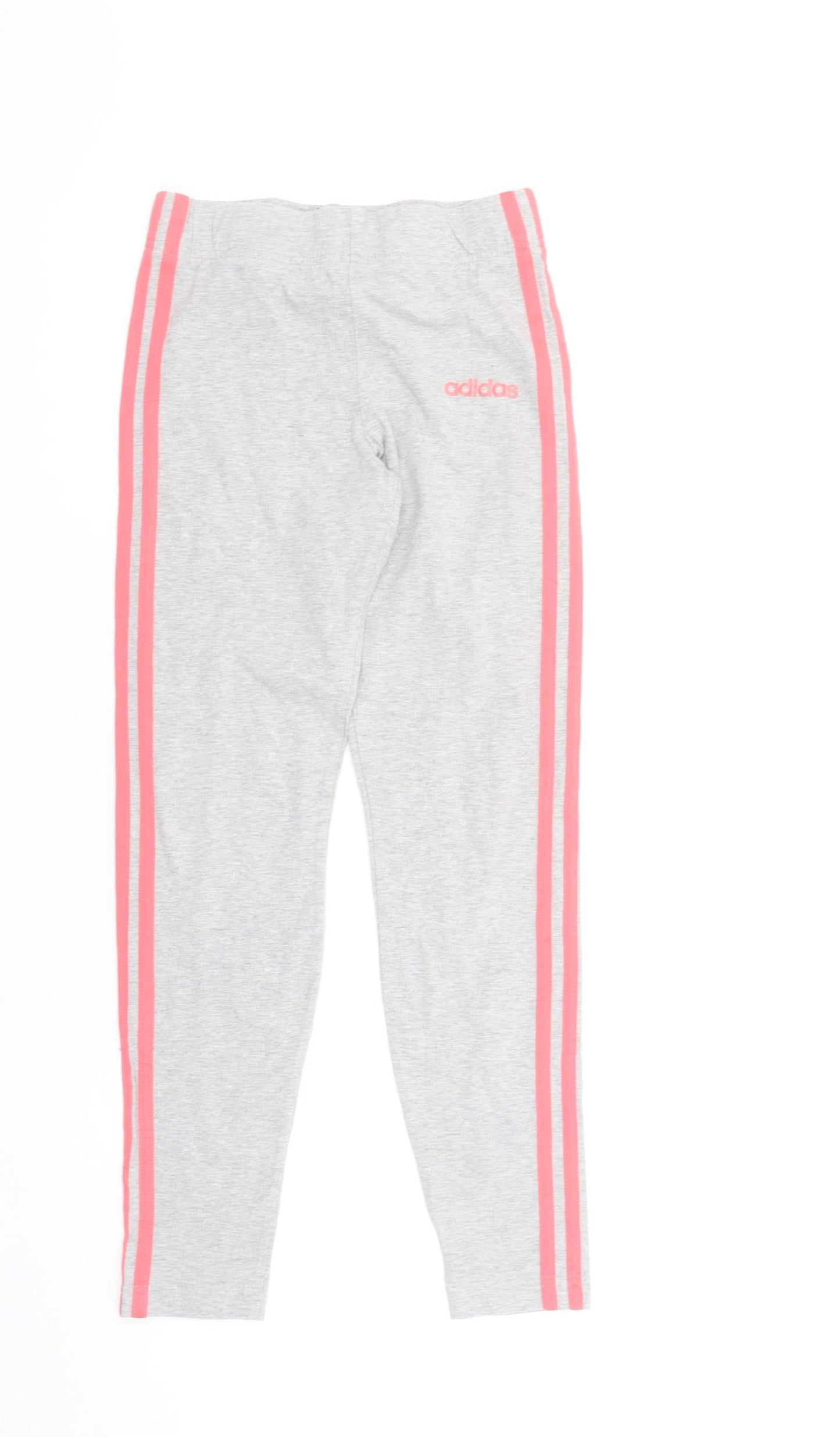 Adidas Girls Grey Pink Side Stripe Cotton Stretch Ankle Leggings 12 Years