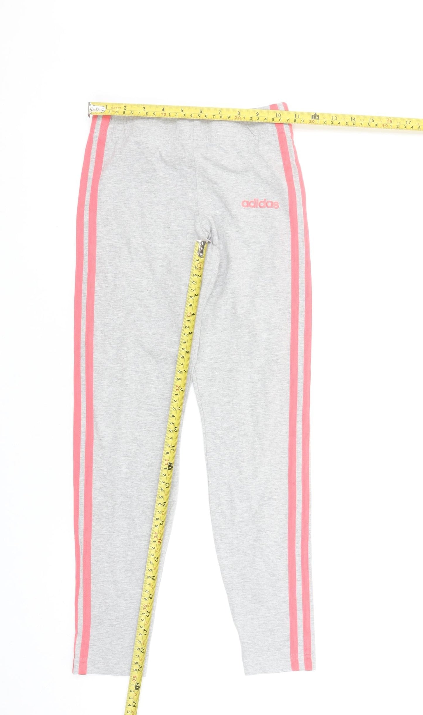 Adidas Girls Grey Pink Side Stripe Cotton Stretch Ankle Leggings 12 Years