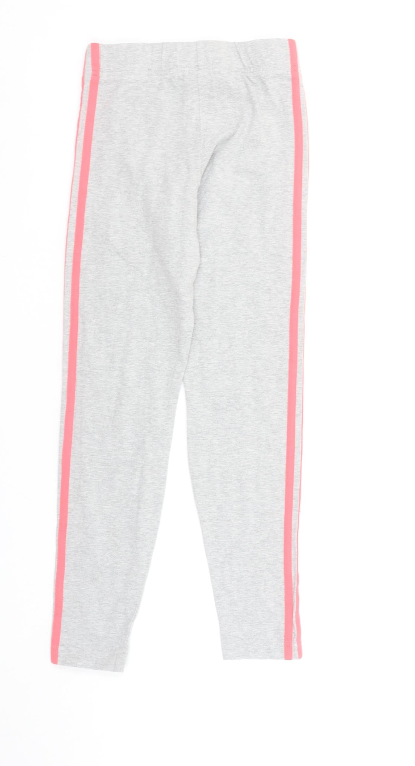 Adidas Girls Grey Pink Side Stripe Cotton Stretch Ankle Leggings 12 Years