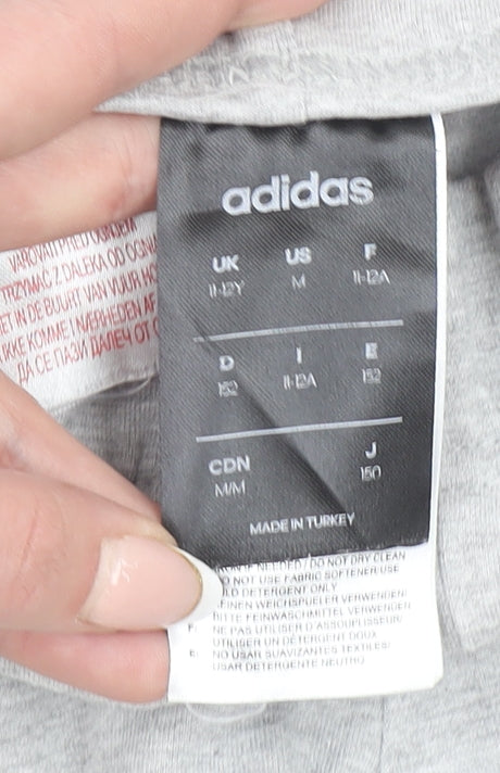 Adidas Girls Grey Pink Side Stripe Cotton Stretch Ankle Leggings 12 Years