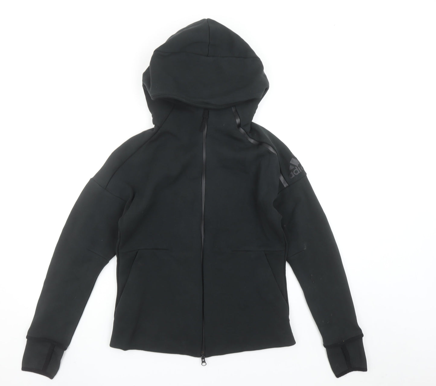 adidas Girls Black Full Zip Hoodie Size 12-13 Years Hooded Sportswear