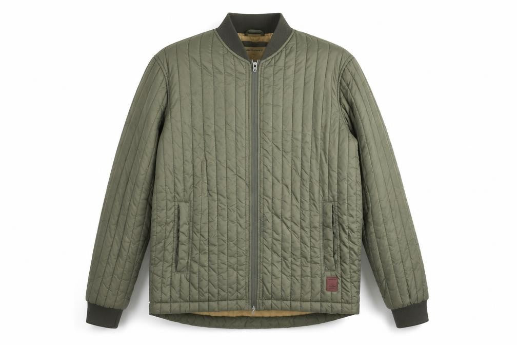 Jack & Jones Men's Green Quilted Bomber Jacket Size L