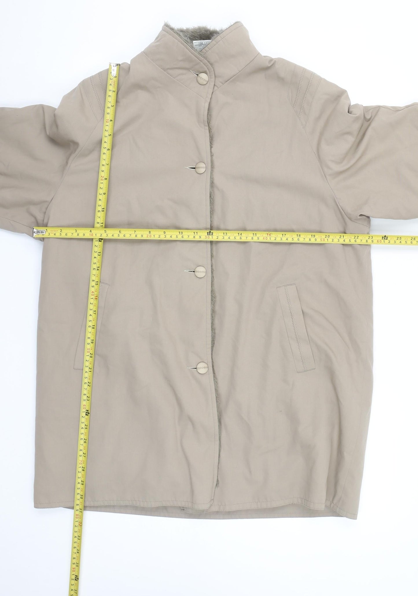 Amari Women’s Beige Mid-Length Lined Button Overcoat Size 14