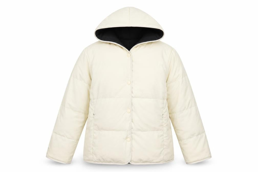 G.L. Womens Ivory Puffer Jacket M Hooded Winter Coat