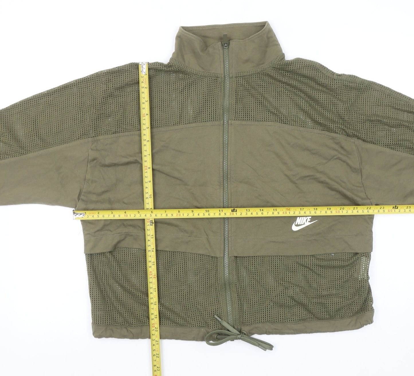 Nike Women Khaki Full Zip Mesh Hoodie L 100% Cotton Sportswear