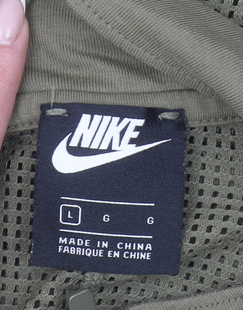 Nike Women Khaki Full Zip Mesh Hoodie L 100% Cotton Sportswear