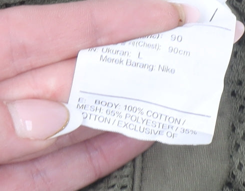 Nike Women Khaki Full Zip Mesh Hoodie L 100% Cotton Sportswear