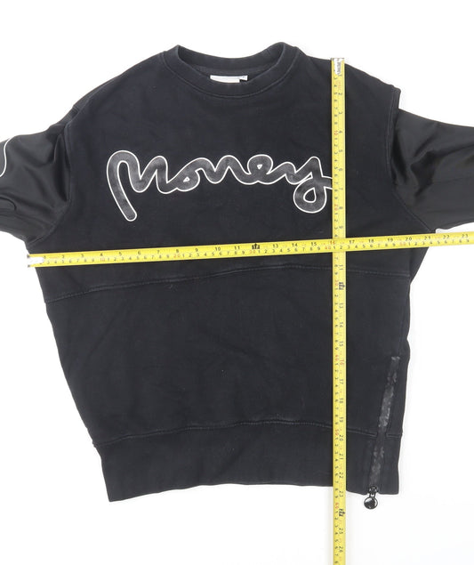 Money Black Cotton Pullover Sweatshirt Women Small Graphic Logo