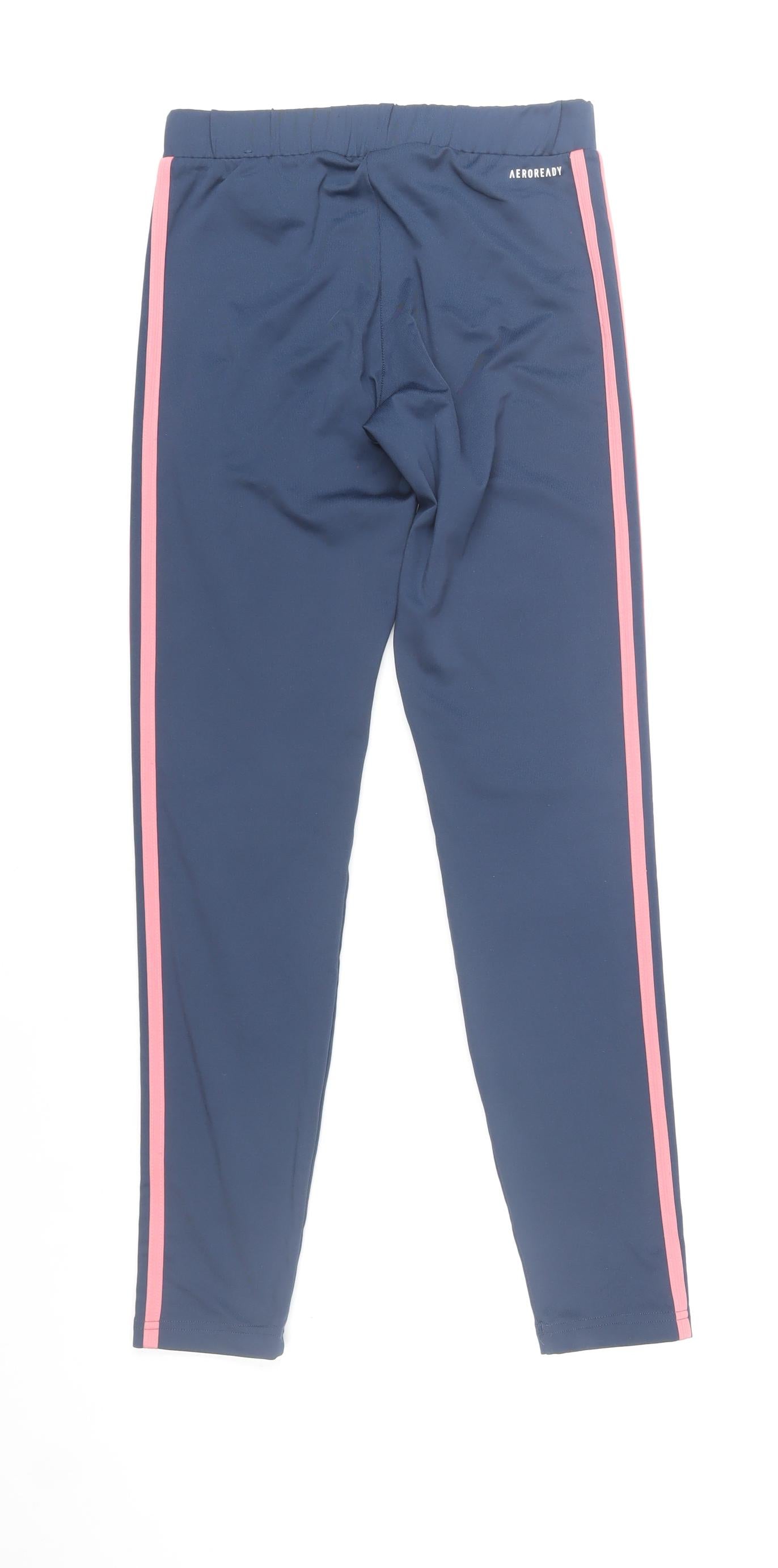 Adidas Girls Blue Pink Stripe Track Pants 13-14 Years 164cm Polyester