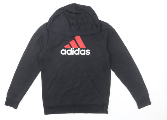Adidas Boys Black Pullover Hoodie 13-14 Years Cotton Blend Sport Style