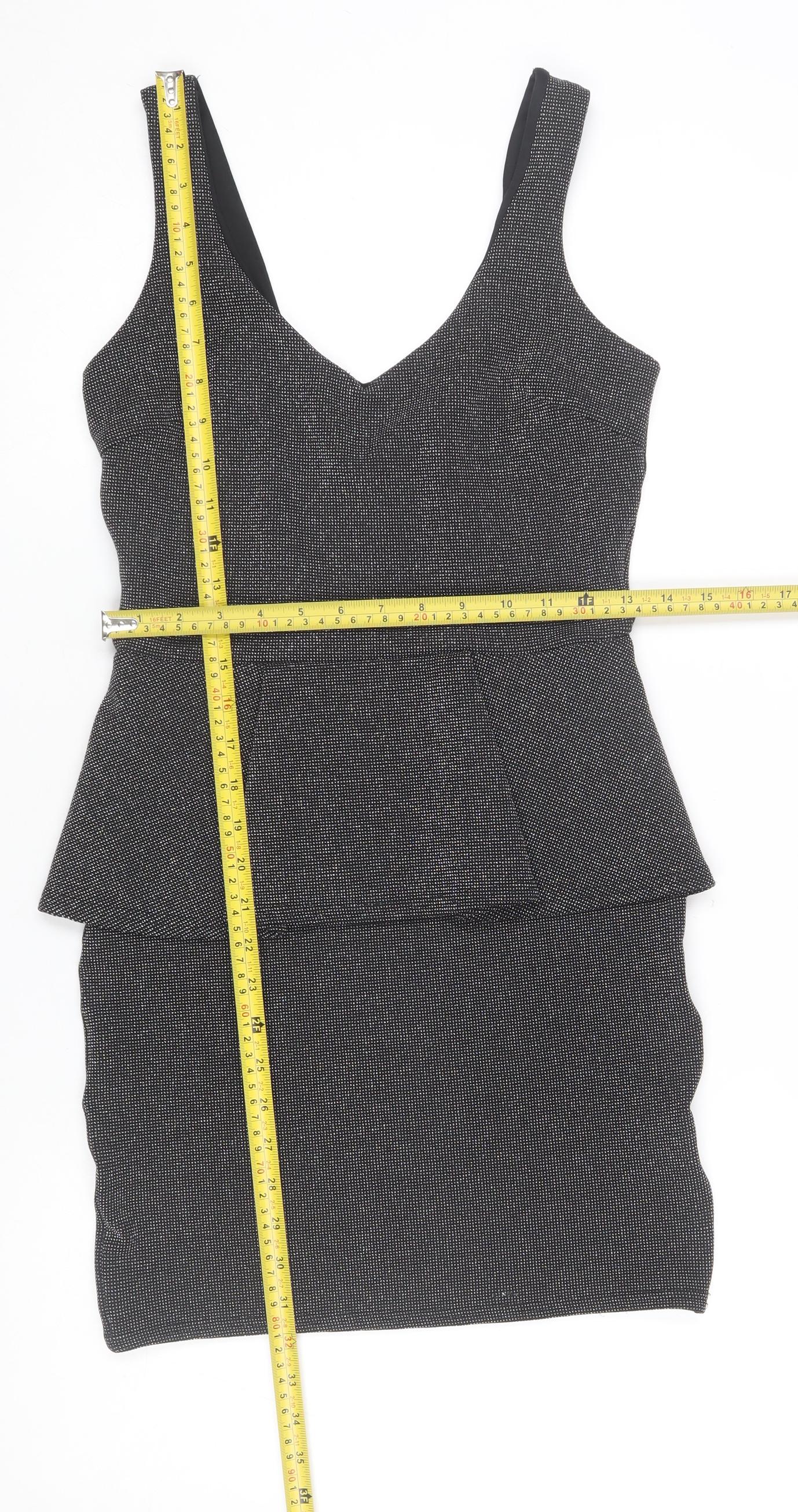 River Island Women’s Black Peplum Bodycon Party Dress Size 8