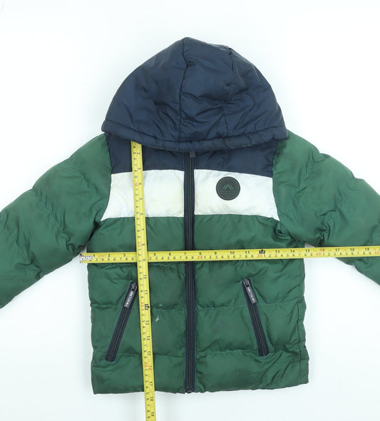 Tokyo Laundry Boys Green Colourblock Hooded Puffer Jacket 5-6 Years