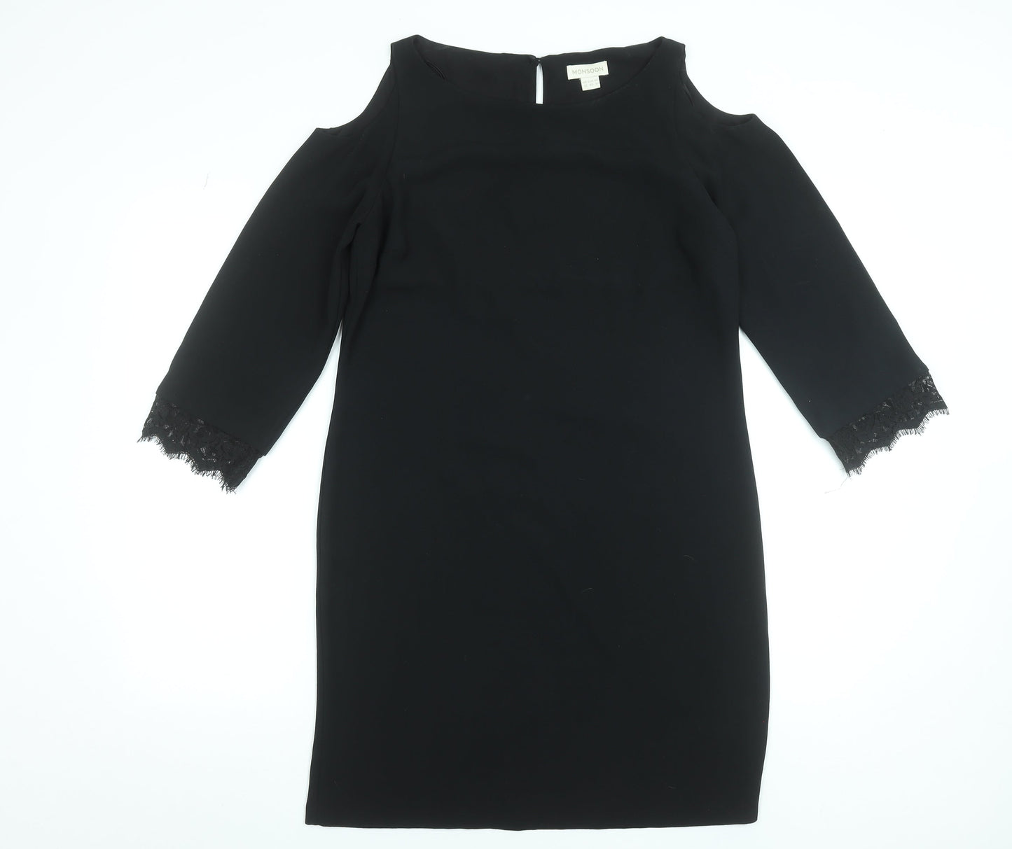 Monsoon Women Black Size 12 Cold Shoulder Lace Sheath Dress