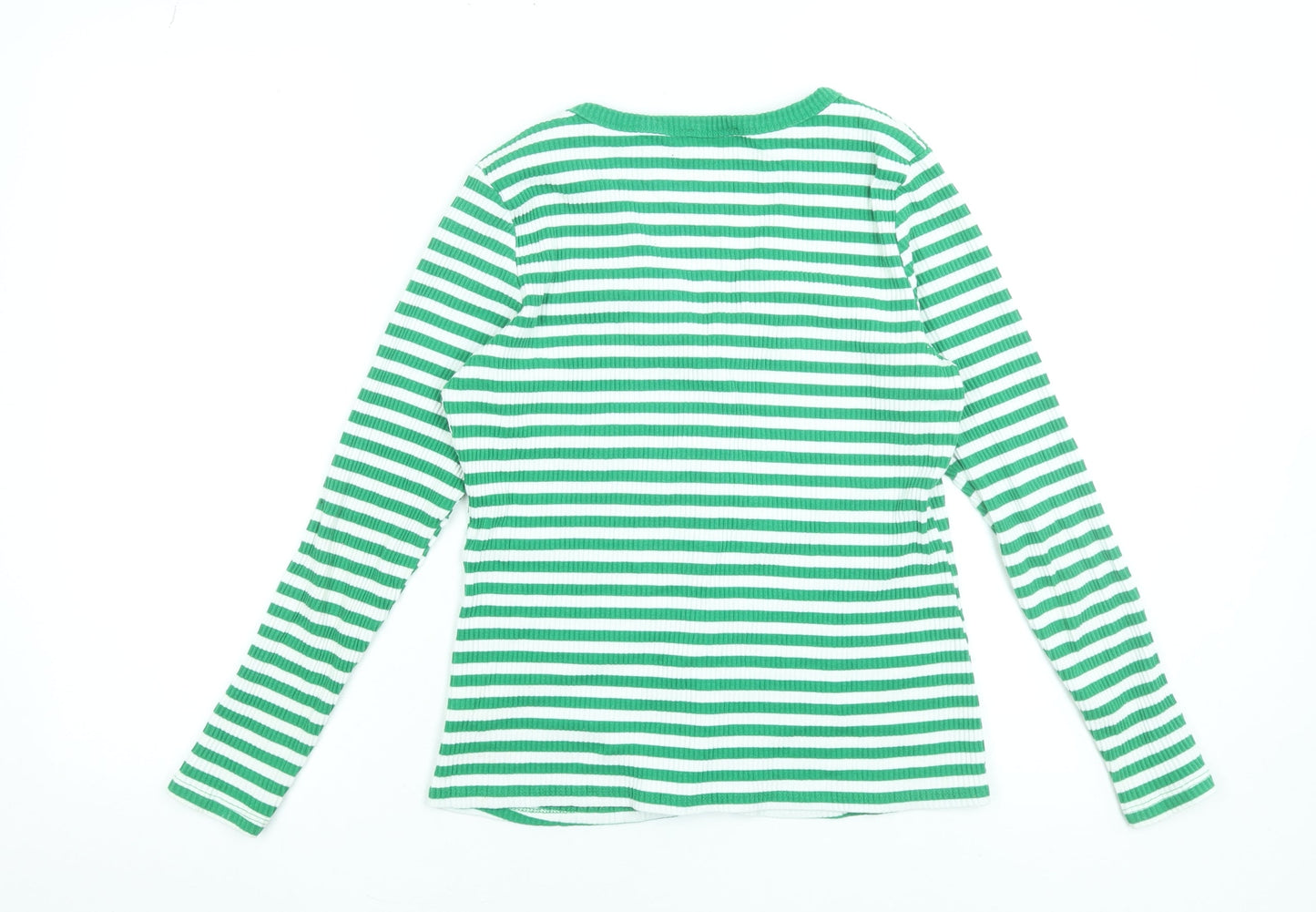 Savida Women’s Green White Striped Long Sleeve Button-Up Top Size 14