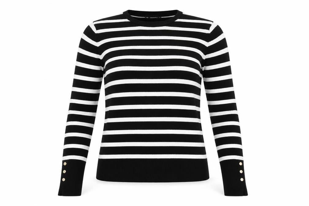 Dunnes Women’s Black White Striped Crew Neck Pullover Jumper Size S