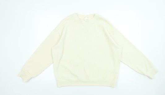H&M Women Ivory Ribbed Pullover Sweatshirt Size 12 Cotton Blend