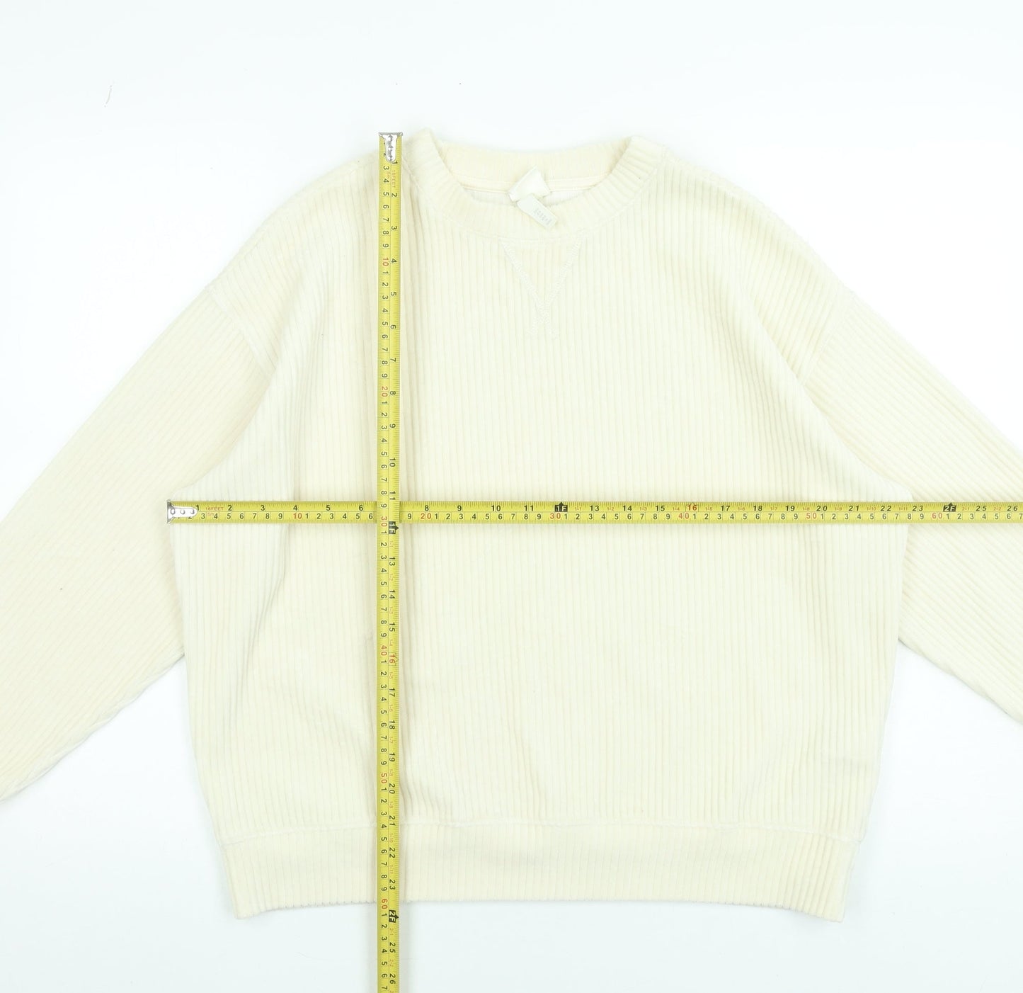 H&M Women Ivory Ribbed Pullover Sweatshirt Size 12 Cotton Blend