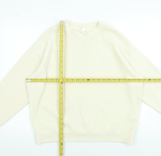 H&M Women Ivory Ribbed Pullover Sweatshirt Size 12 Cotton Blend