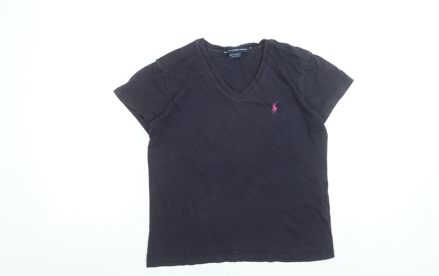 Ralph Lauren Womens Black V-Neck Cotton T-Shirt Size S