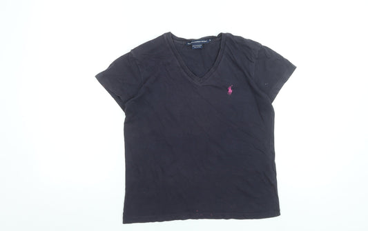 Ralph Lauren Womens Black V-Neck Cotton T-Shirt Size S